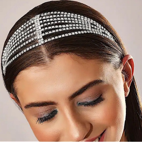 Silver Rhinestone Headband Hair Accessory - Picture 1 of 5